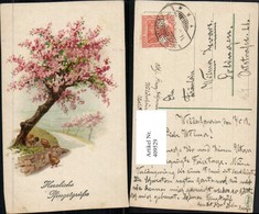 409529,Künstler AK Pfingsten Landschaft Baumblüte Küken - Pinksteren