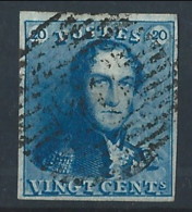 N°2, 20c Bleu Très Bien Margé Obl Légère Dégageant L´effigie P26 CHATELET TB - 1849 Mostrine