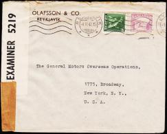 1932. Gullfoss. 60 Aur Lilac  + 10 Aur REYKJAVIK 1.IV.42. To New York, USA. P.C. 90 OPE... (Michel: 153+) - JF194801 - Briefe U. Dokumente