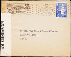 1940. Geysir. 45 Aur Blue REYKJAVIK 26.IX.42 TO Stamford, Conn. USA. Advertisement S. A... (Michel: 217A) - JF194799 - Briefe U. Dokumente