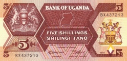 Uganda (BOU) 5 Shillings 1987 UNC Cat No. P-27a / UG131a - Oeganda