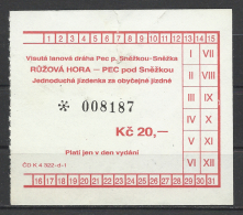 Czech Rep., Snezka, Chairlift Ticket, 20 Kc.,  '90s. - Europa