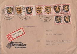 Fr. Zone R-Brief Mif Minr.2, 3, 5x 6, 2x 8 Reutlingen 22.6.46 - Sonstige & Ohne Zuordnung