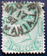 TASMANIA 1878 2d Queen Victoria USED Perforation:14 Scott61 CV$2.80 RH TOP PERFORATION SHORT - Gebruikt