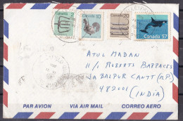 CANADA,  Airmail Cover From Canada To India, 4 Stamps, Fish, Hen - Storia Postale
