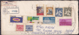 CANADA, 1971, Registered Air Mail Cover From Canada To India, 10 Stamps, Multiple Cancellations - Storia Postale