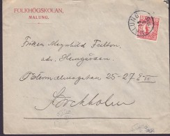 Sweden FOLKHÖGSKOLAN, MALLUNG 1915 Cover Brief STOCKHOLM 10 Ö Gustav V. Stamp (2 Scans) - Briefe U. Dokumente