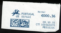 Portugal EMA Sur Fragment Datamatrix 09.10.2015 PB315335 Guichet 007640 - Machines à Affranchir (EMA)