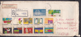 CANADA,  1971, Registered  Airmail Cover From Canada To India, 12 Stamps, Multiple Cancellations - Brieven En Documenten