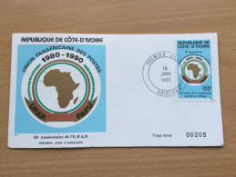 Côte D´Ivoire Ivory Coast Elfenbeinküste 1990 FDC 10e Anniversaire PAPU Union Postale UPAP Carte Map Africa Mi. 1009 - Costa De Marfil (1960-...)