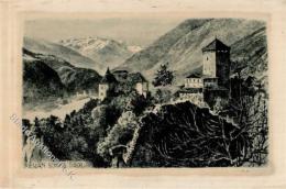 Seide Gewebt Meran Tirol Schloss Künstler-Karte I-II Soie - Non Classificati