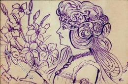 Handgemalt Frau Jugendstil  Künstlerkarte 1903 I-II Art Nouveau Peint à La Main - Non Classés