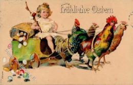 Ostern Kind Huhn Präge-Karte Paques - Pâques