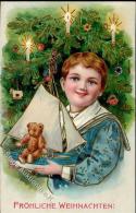 Weihnachten Kind Teddy Segelboot  Prägedruck 1915 I-II Noel Bateaux - Autres & Non Classés