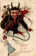 KRAMPUS - Prägekarte Gruss Vom Krampus" Leichter Eckbug II" Montagnes - Zonder Classificatie