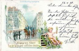 Adel Sachsen Kronprinz Albert Truppeneinzug In Drsden 1871 Lithographie 1898 I-II - Non Classificati