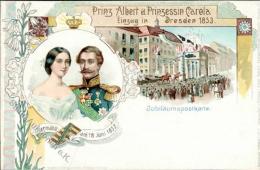Adel Sachsen Prinz Albert U. Prinzessin Carola Einzug In Dresden 1853 Lithographie I-II - Non Classés
