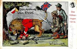 WK I Sign. Baumgarten Völkerringen Karikatur 1914 I-II (Stauchung, Fleckig) - Unclassified