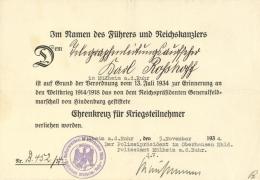 Verleihungsurkunde WK II Ehrenkreuz Für Kriegsteilnehmer I-II - Unclassified