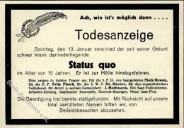 SAARBEFREIUNG 1935 - STATUS QUO - Todesanzeige" I" - Non Classificati