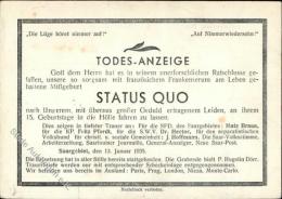 SAARBEFREIUNG 1935 - STATUS QUO - Todesnazeige I-II - Ohne Zuordnung