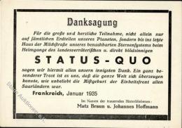 SAARBEFREIUNG 1935 - STATUS-QUO - Danksagung I - Ohne Zuordnung