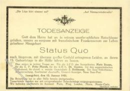 SAARBEFREIUNG 1935 - STATUS-QUO - Todesanzeige Mit S-o I - Ohne Zuordnung