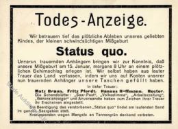 SAARBEFREIUNG 1935 - STATUS-QUO - Todesanzeige! I - Non Classés