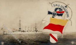 Marine WK I SMS Strassburg Schwarz-Weiss-Rot Foto AK I-II - Non Classificati