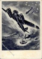 Flugwesen WK II WK II Volltreffer Auf Engl. Panzerschiff  Künstlerkarte I-II (fleckig) Aviation - Ohne Zuordnung