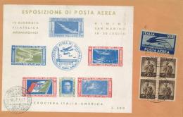 Flugpost Italien, 1947, Mi.Nr.707, 683, Stpl. RIMINI 19.7.47", Flug-Erinnerungsblock, Mit 5 Marken Auf Gelbem Umschlag I - Non Classés