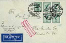 Flugpoststempel, DR, 1933, 5 Pf Adler (5), MeF Auf Luftpostbrief, DB FRANKFURT (MAIN) 15.6.33", Roter Ra2 "Mit Luftpost - Ohne Zuordnung