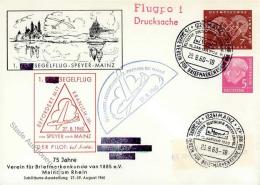 Segelflugzeug, 1960, Bund, 1. Segelflug SPEYER - MAINZ 27.8.60", Brief Mit Allen Stempeln, Rs. Blaue Flugvignette I-II" - Unclassified