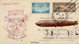 Zeppelinpost, Amerikanische Post, USA 1936, LAKEHURST-FRANKFURT", 2 US-Marken, Zeppelinbrief, "NY MAY 9 1936", Altersspu - Airships