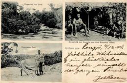 Kolonien KAMERUN - Kameruner Esel" + "Zwergvolk D. Bequelle A.d. Kamerun Gebiet" - O"Duala 1904" I-II" Colonies - Unclassified