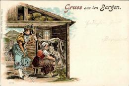 Gruss Aus Den Bergen Bäuerin Kuh  Lithographie I-II Montagnes - Non Classés