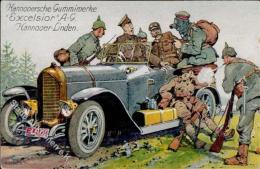 Werbung Auto Soldaten Pickelhaube Gasmaske Sign. Schüz, H. Excelsior AG Künstlerkarte I-II Publicite - Unclassified