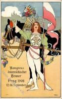 Bier Prag Tschechische Republik Kongress österreichischer Brauer Sign. Scheiner Künstlerkarte 1908 I-II Bi&egr - Bierbeek