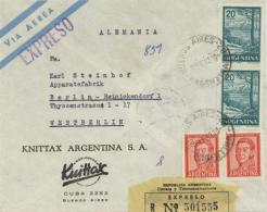 Argentinien, Mi.Nr.766I, 705, 1962, 4 Marken Auf LP-Exoressbrief Der Ba. KNITTAX", K1 "BUENOS AIRES 22 EN 62", Ankunfts- - Argentina