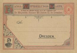 Stadtpost Dresden (o-8000) Verkehrsanstalt Hansa Mitteilungskarte1889 Vorläufer I-II - Non Classificati