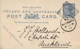 NEUSEELAND, 1891, 1 P Graublau GSK, Quadrat N.Z. HAMILTON 9 SP 91", Mittig Registraturspuren, Nach "AUCKLAND 9 SP 91" I- - Non Classificati