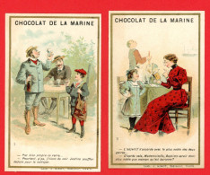 Chocolat De La Marine, Lot De 2 Chromos Lith. Minot, Thème Personnages, Humour - Andere & Zonder Classificatie