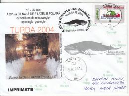 POLAR PHILATELIC EXHIBITION, MINKE WHALE, MINERALS, TURDA MINE, SPECIAL COVER, 2004, ROMANIA - Eventos Y Conmemoraciones