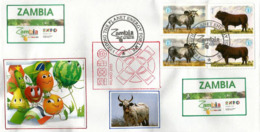 ZAMBIE.EXPO MILAN 2015."NOURRIR LA PLANÊTE", Enveloppe Du Pavillon De La Zambie à MILAN,avec Timbres Bloc De 4 De Zambie - 2015 – Milan (Italie)