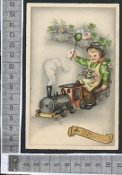 ILLUSTRATEUR L. HUMMEL / ENFANT ASSIS SUR UN WAGONNET LOCOMOTIVE QUI FUME / FLEURS ET CADEAUX LETTRE - Hummel