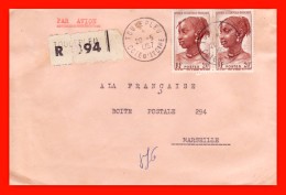 TOULEPLEU > TRANSIT > ABIDJAN R.P. COTE D´IVOIRE AFRIQUE COLONIE FRANÇAISE LETTRE RECOMMANDEE POUR LA FRANCE 2 SCANS - Lettres & Documents