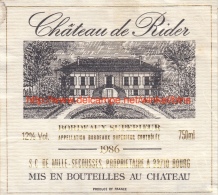 Etiquette Château De Rider 1986 - Kastelen