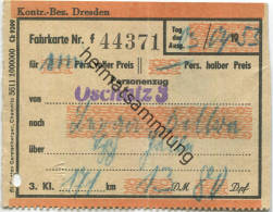 Personenzug - Oschatz - Kelbra über Leipzig Halle - Fahrkarte 3. Klasse 1953 - 13DM 80 Dpf. - Europa