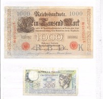 Billetes. 1de 1000 Mark Fechado En Berlin 1910. Otro De 500 Liras - Zonder Classificatie