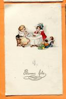 MAT-21 Enfants à Table Avec Poupées à Terre. Cachet 1925 - Autres & Non Classés